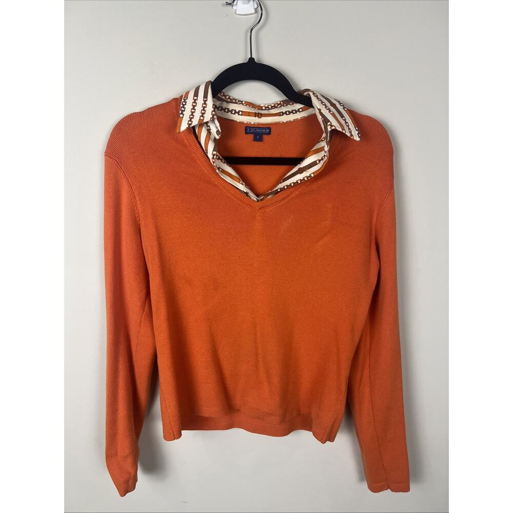 J McLaughlin Orange Sweater With Collar Small Women's 70s Style Classic READ